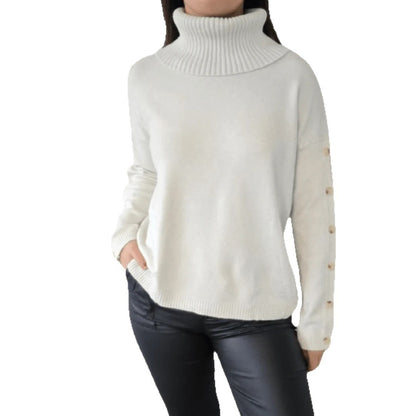 Damen Hoher Kragen Strickpullover mit Knopfdetails Stalluxe