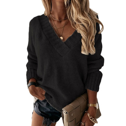 Damen Modischer V-Ausschnitt Pullover mit strukturiertem Design und weiten Ärmeln Stalluxe