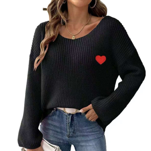Damen Lockere Strickpullover mit Herzapplikation Stalluxe