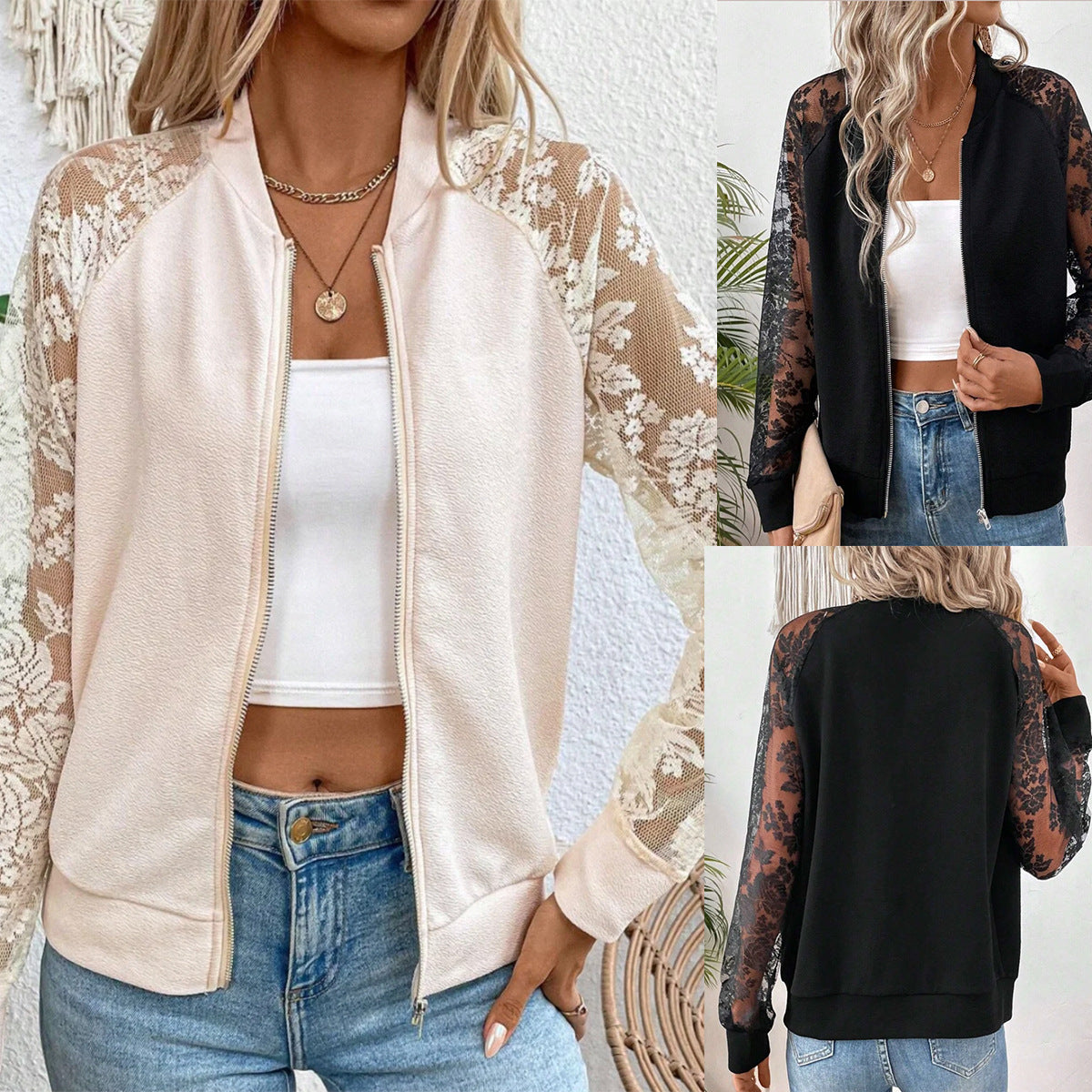 Damen sportliche Jacke mit Spitzeneinsätzen Stalluxe