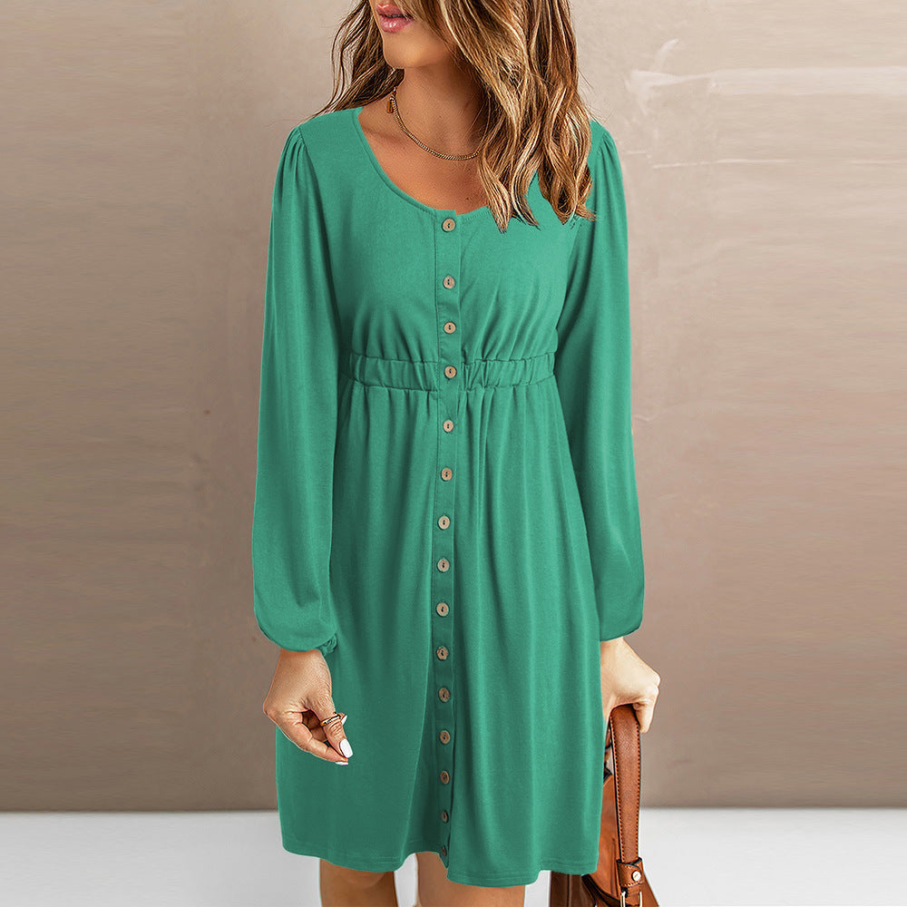 Damen Sommerliches Knopfkleid mit tailliertem Schnitt und langen Ärmeln Stalluxe