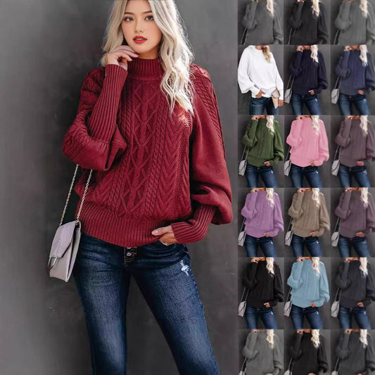 Damen Strickpullover mit hohem Kragen und volumetrischen Ärmeln Stalluxe