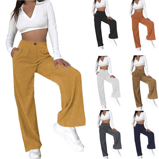 Damen Weite Cordhose mit hohem Bund und seitlichen Taschen Stalluxe