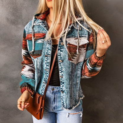 Damen Denimjacke im lässigen Boho-Stil mit Kapuze Stalluxe