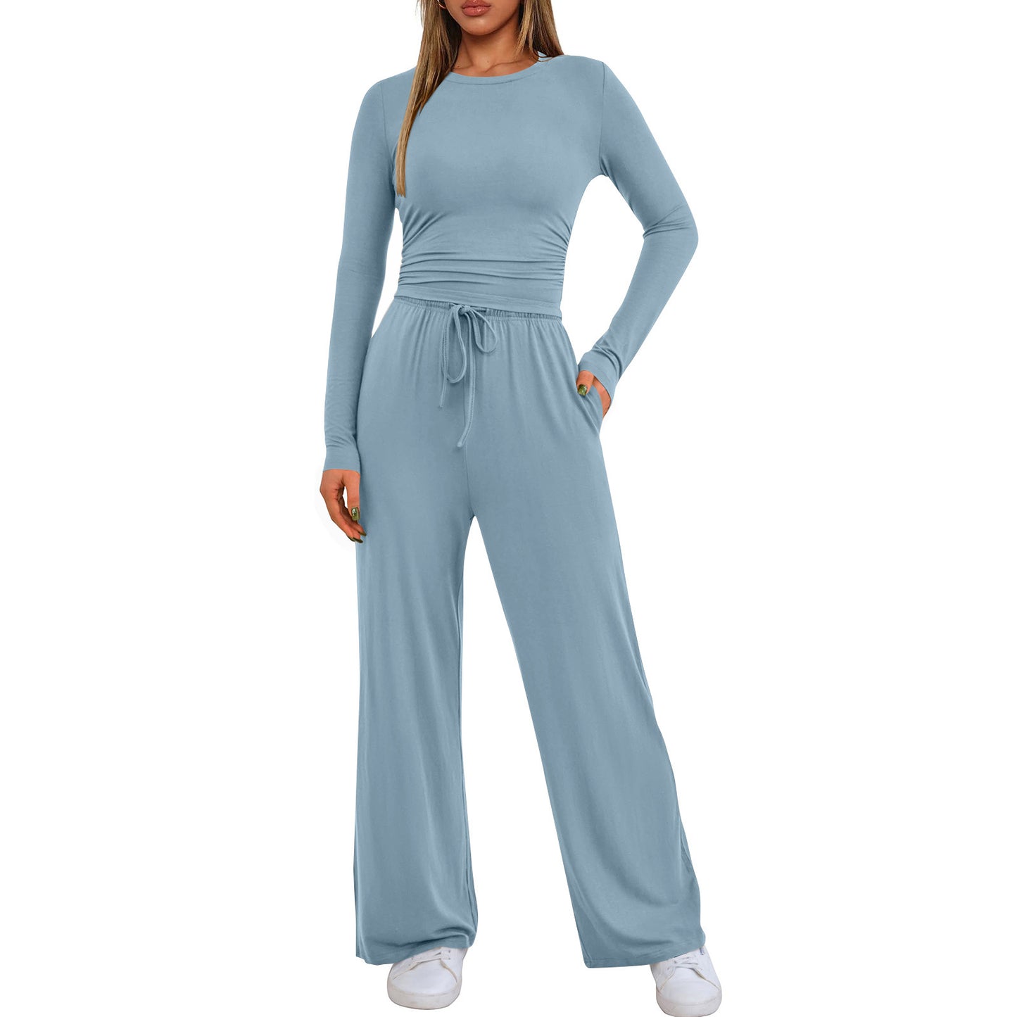 Damen bequemer Jumpsuit mit langem Arm und elastischem Bund Stalluxe