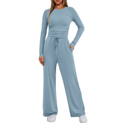 Damen bequemer Jumpsuit mit langem Arm und elastischem Bund Stalluxe