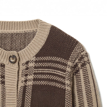 Damen modischer Karoknit-Pullover mit Knopfleiste und Rundhalsausschnitt Stalluxe