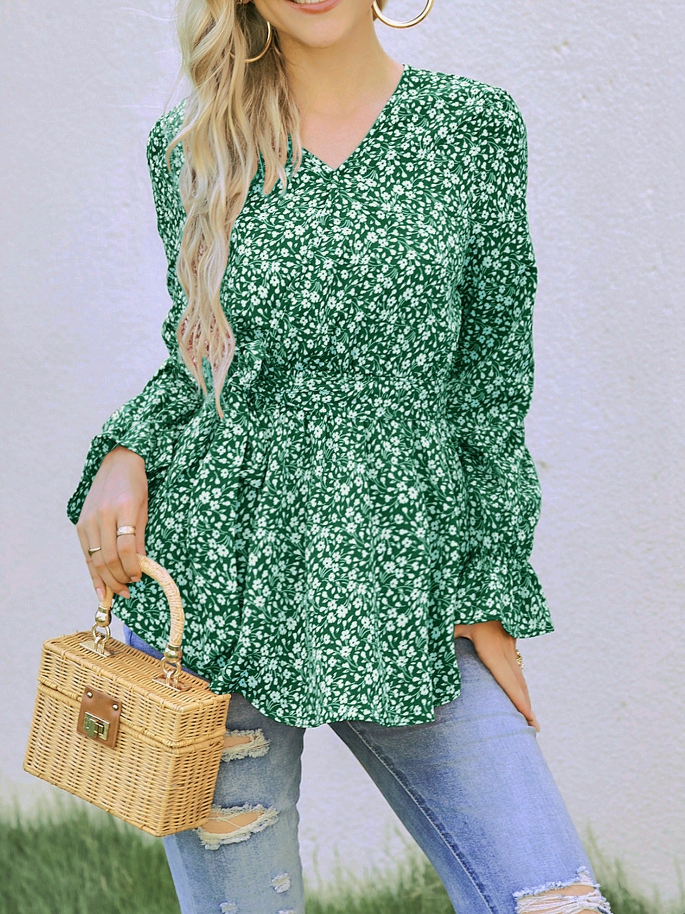 Damen Ausgestellt Bluse mit floralem Design und Rüschendetails Stalluxe