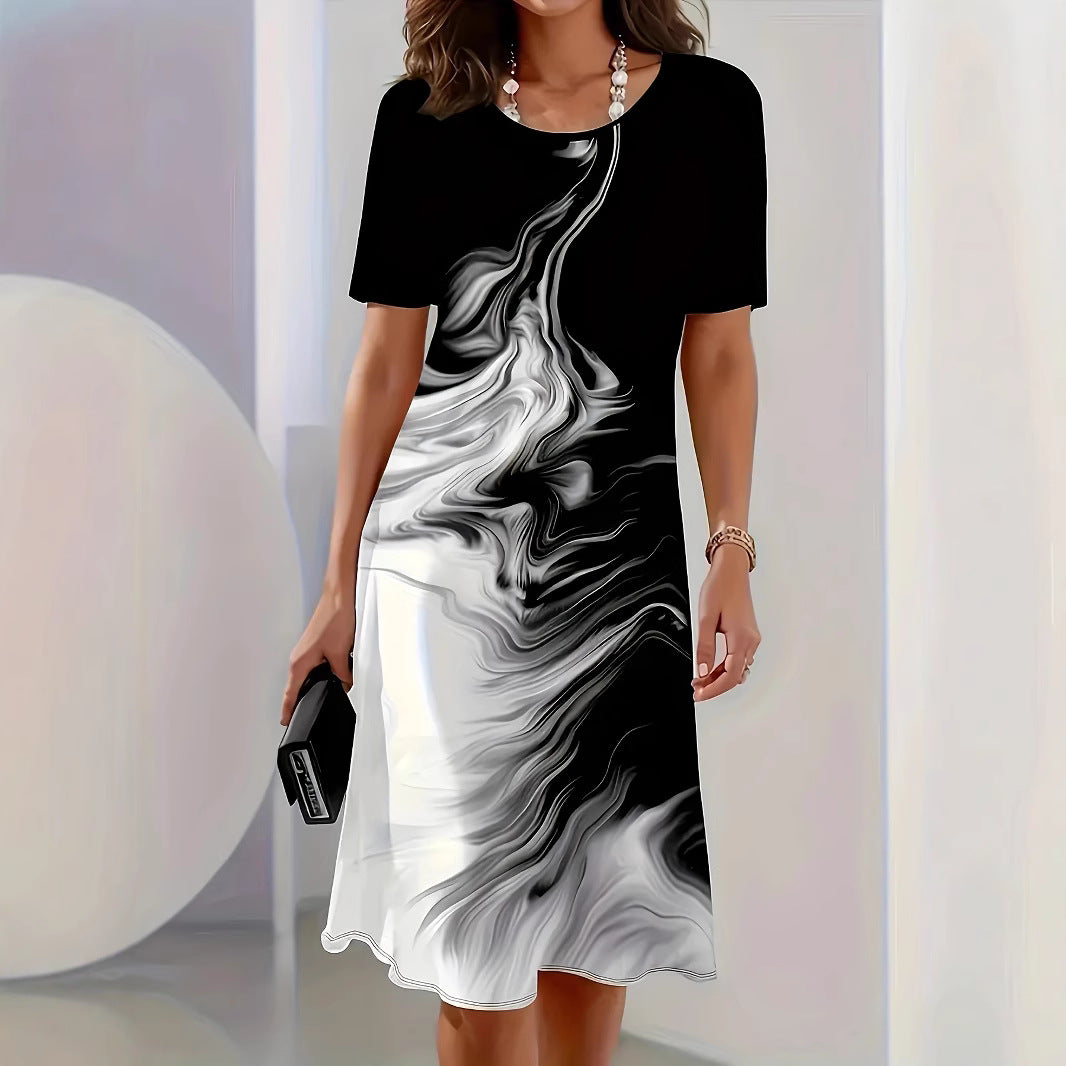 Damen Blumenkleid mit modernen grafischen Akzenten Stalluxe