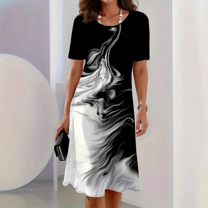 Damen Blumenkleid mit modernen grafischen Akzenten Stalluxe