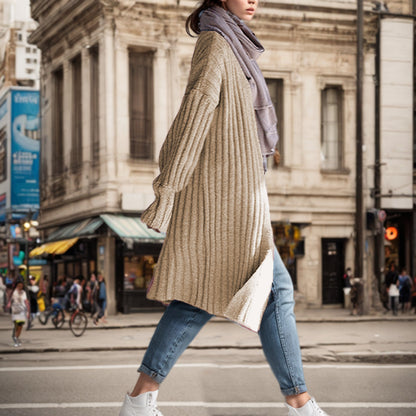 Damen Langer Strickmantel im lässigen Schnitt mit tiefen Taschen und weichem Griff Stalluxe