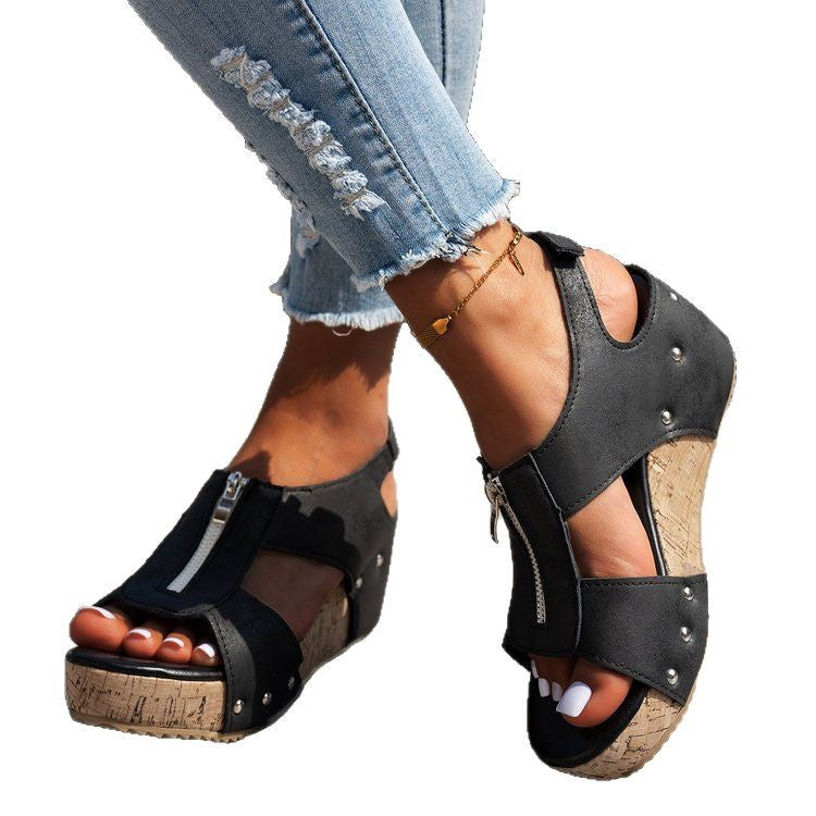 Damen Wedge-Sandalen mit modischem Reißverschluss und komfortablem Fußbett Stalluxe