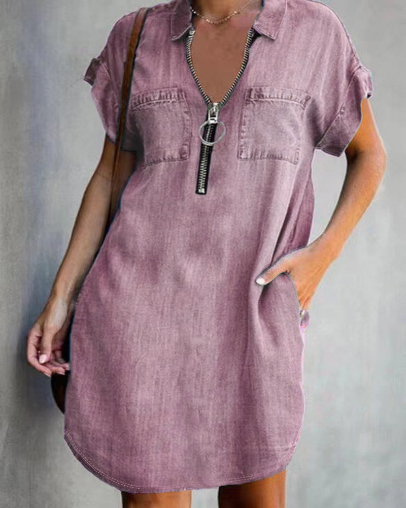 Damen Chambray Kleid mit Reißverschluss und praktischen Taschen Stalluxe