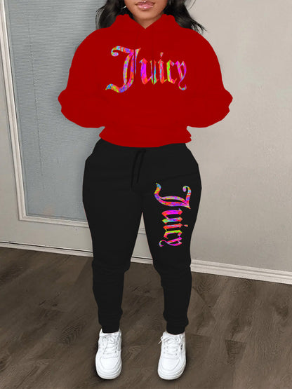 Damen sportliches Hoodie- und Jogginghose-Set mit einzigartigem grafischen Druck Stalluxe
