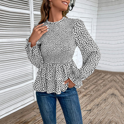 Damen Bluse mit Rüschen und gepunktetem Design Stalluxe
