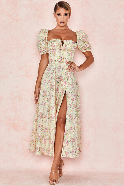 Damen Maxi-Kleid mit Puffärmeln und floralem Design Stalluxe