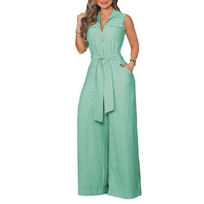 Damen Jumpsuit mit weitem Bein und Taillengürtel Stalluxe
