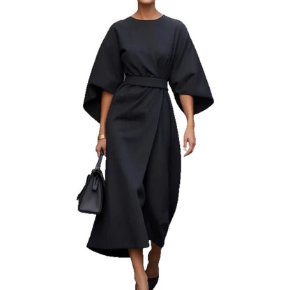 Damen elegantes Maxikleid mit weitem Schnitt und Taillengurt Stalluxe