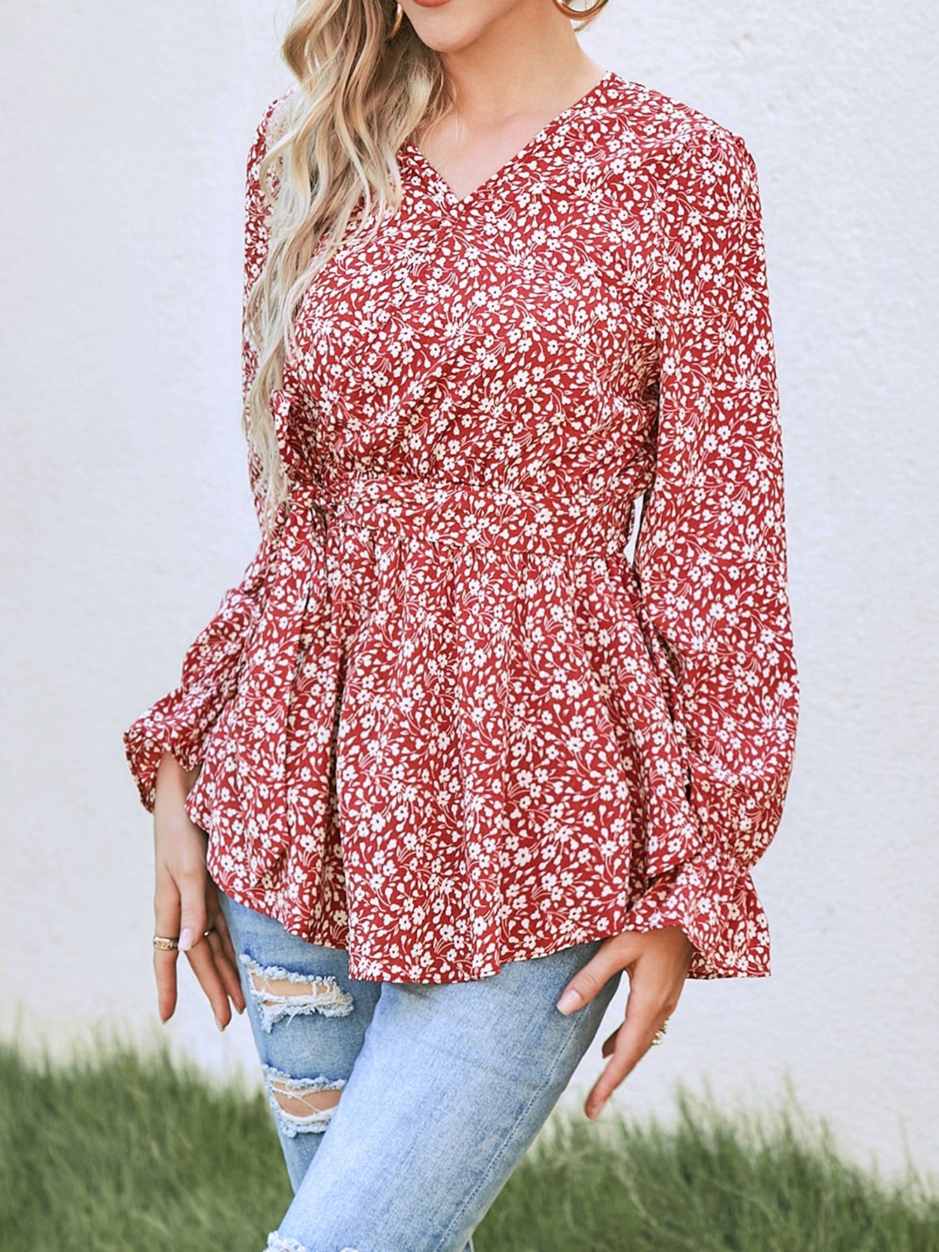 Damen Ausgestellt Bluse mit floralem Design und Rüschendetails Stalluxe