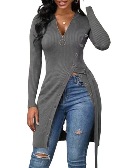 Damen figurbetontes Wickelshirt mit Knopfdetails und tiefem V-Ausschnitt Stalluxe