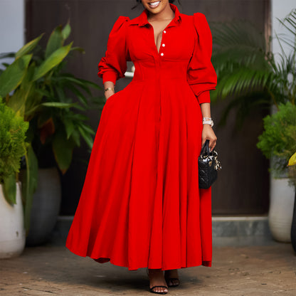 Damen Maxikleid mit eleganten Knopfdetails und weit ausgestellt Rock Stalluxe