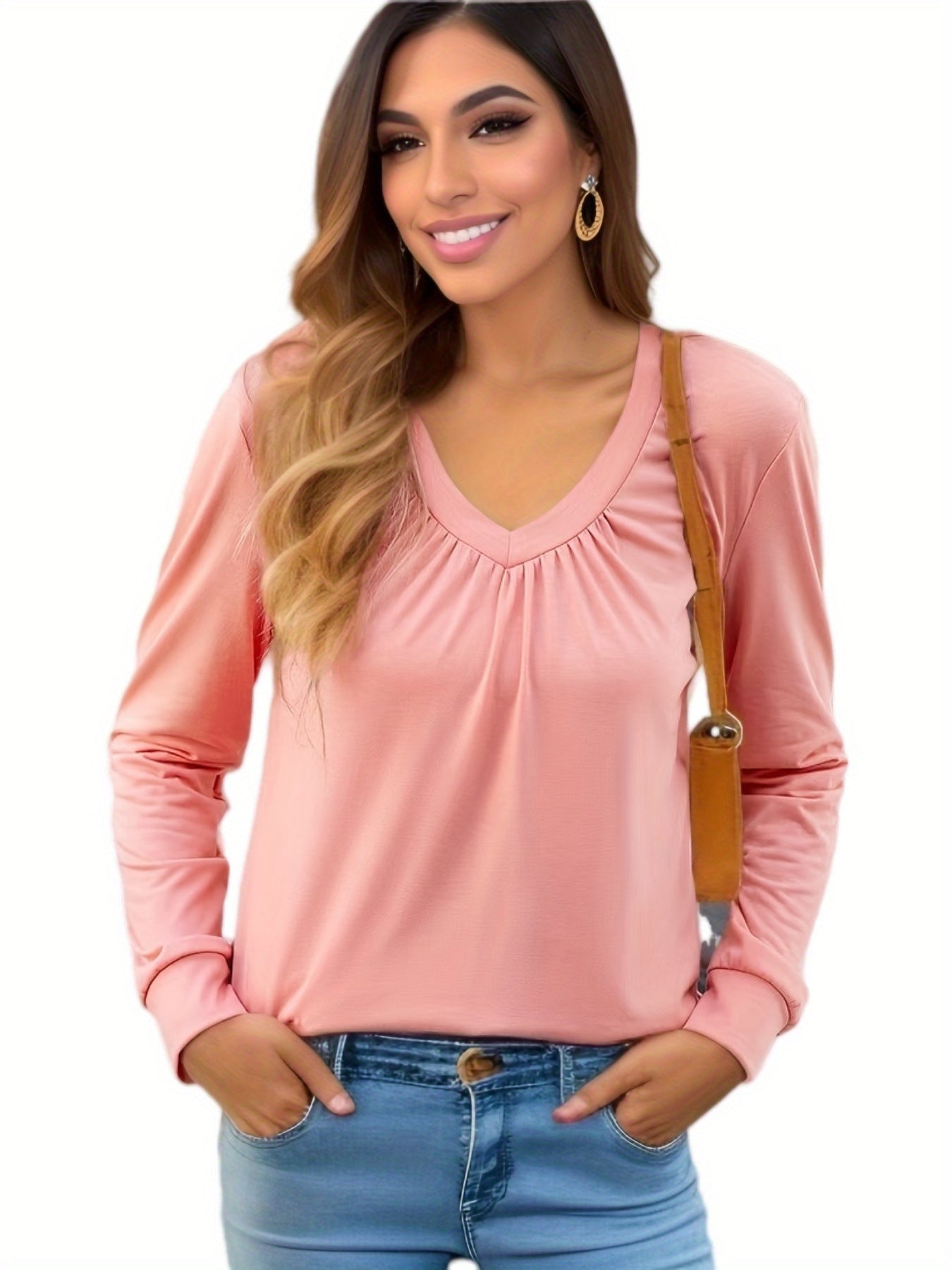 Damen V-Ausschnitt Langarmshirt mit geschmackvollem Faltenwurf und lässiger Passform Stalluxe