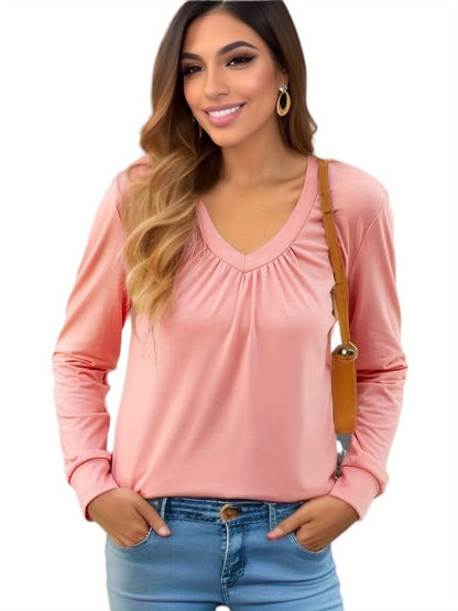 Damen V-Ausschnitt Langarmshirt mit geschmackvollem Faltenwurf und lässiger Passform Stalluxe