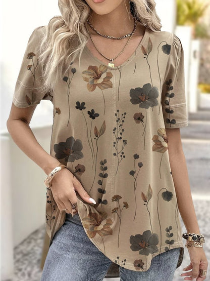 Damen Casual Oberteil mit floralem Muster und V-Ausschnitt Stalluxe