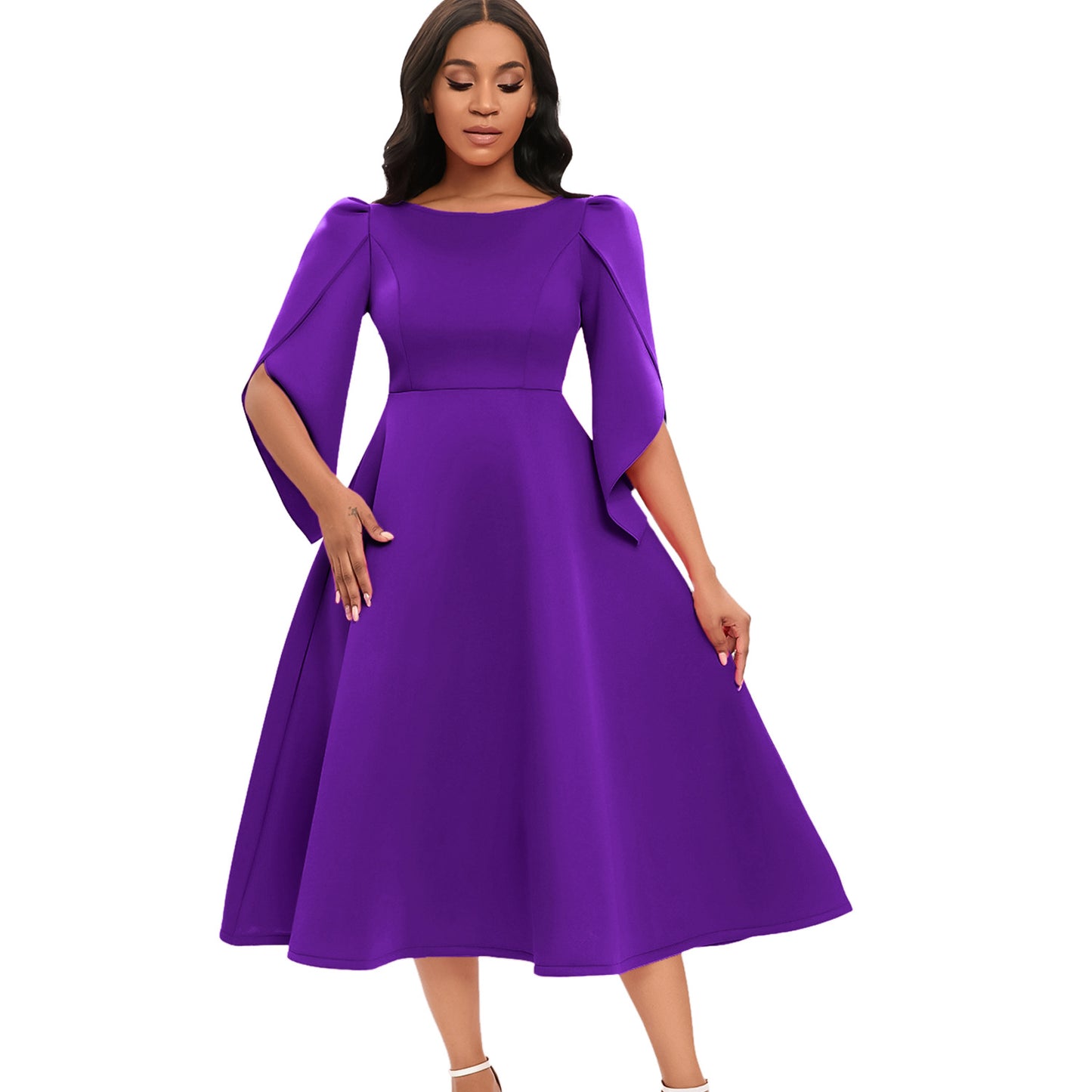 Damen A-Linien Kleid mit eleganten Puffärmeln Stalluxe