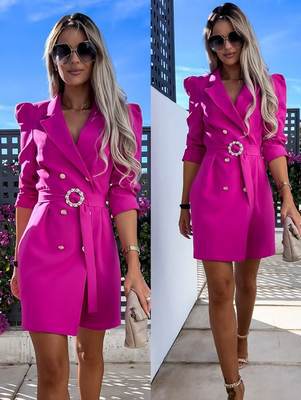 Damen Blazer-Kleid mit Gürtel und Puffärmeln Stalluxe