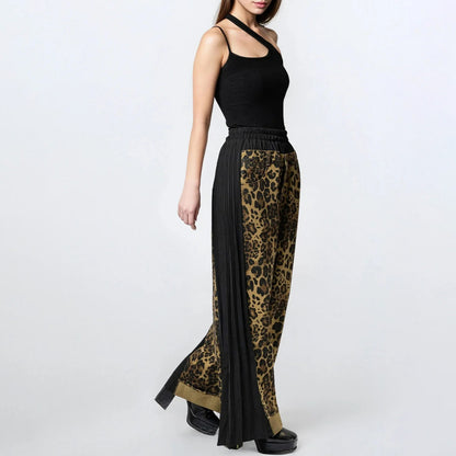 Damen Weite Hose mit Leo-Muster und elastischem Bund Stalluxe