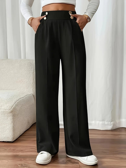 Damen Hoch taillierte Palazzo-Hose mit seitlichen Taschen und dekorativen Knopfdetails Stalluxe