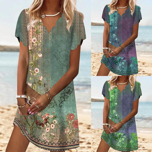 Damen Verspieltes Strandkleid mit floralem Design und V-Ausschnitt Stalluxe