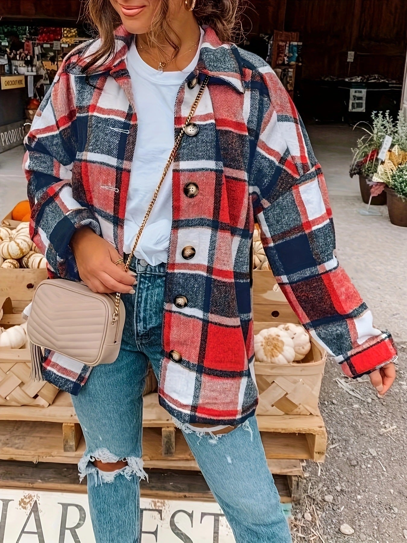 Damen Karojacke mit Knöpfen und modischem Schnitt Stalluxe