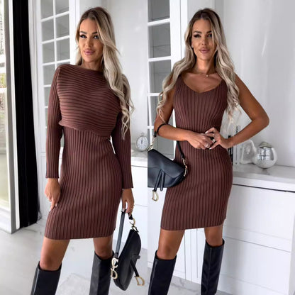 Damen Strickkleid mit V-Ausschnitt und Langarm Stalluxe