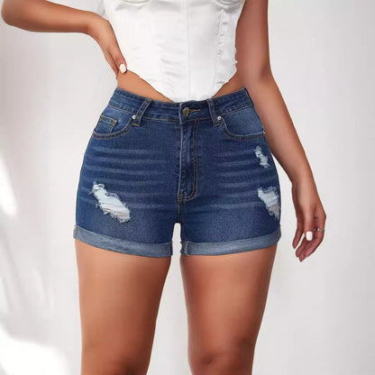 Damen Jeansshorts mit modischem Destroyed-Effekt und hohem Bund Stalluxe