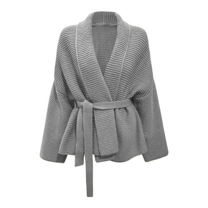 Damen gemütliche Strickjacke mit breitem Gürtel und angeschnittenen Ärmeln Stalluxe