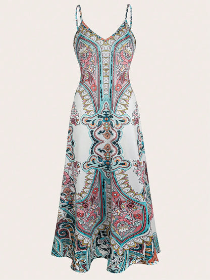 Damen Elegantes Maxikleid mit filigranem Muster und Spaghetti-Trägern Stalluxe