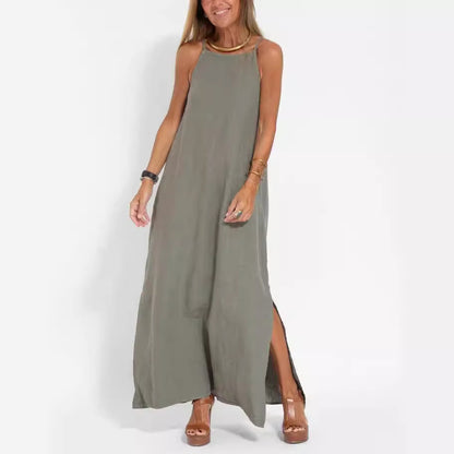Damen elegantes Maxikleid mit feinen Trägern und schwingendem Saum Stalluxe