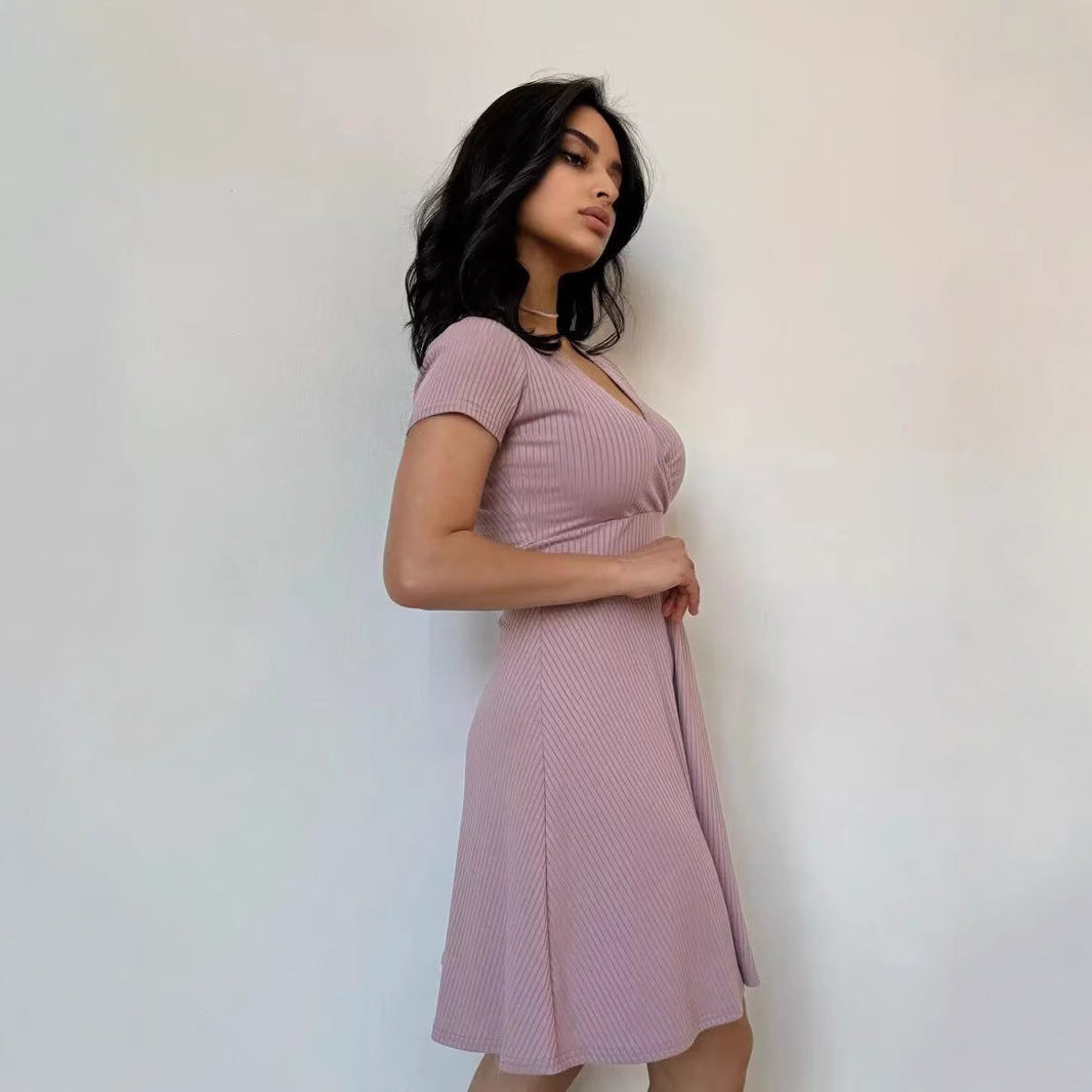 Damen Wickelkleid mit Rippstruktur und schwingendem Rock Stalluxe