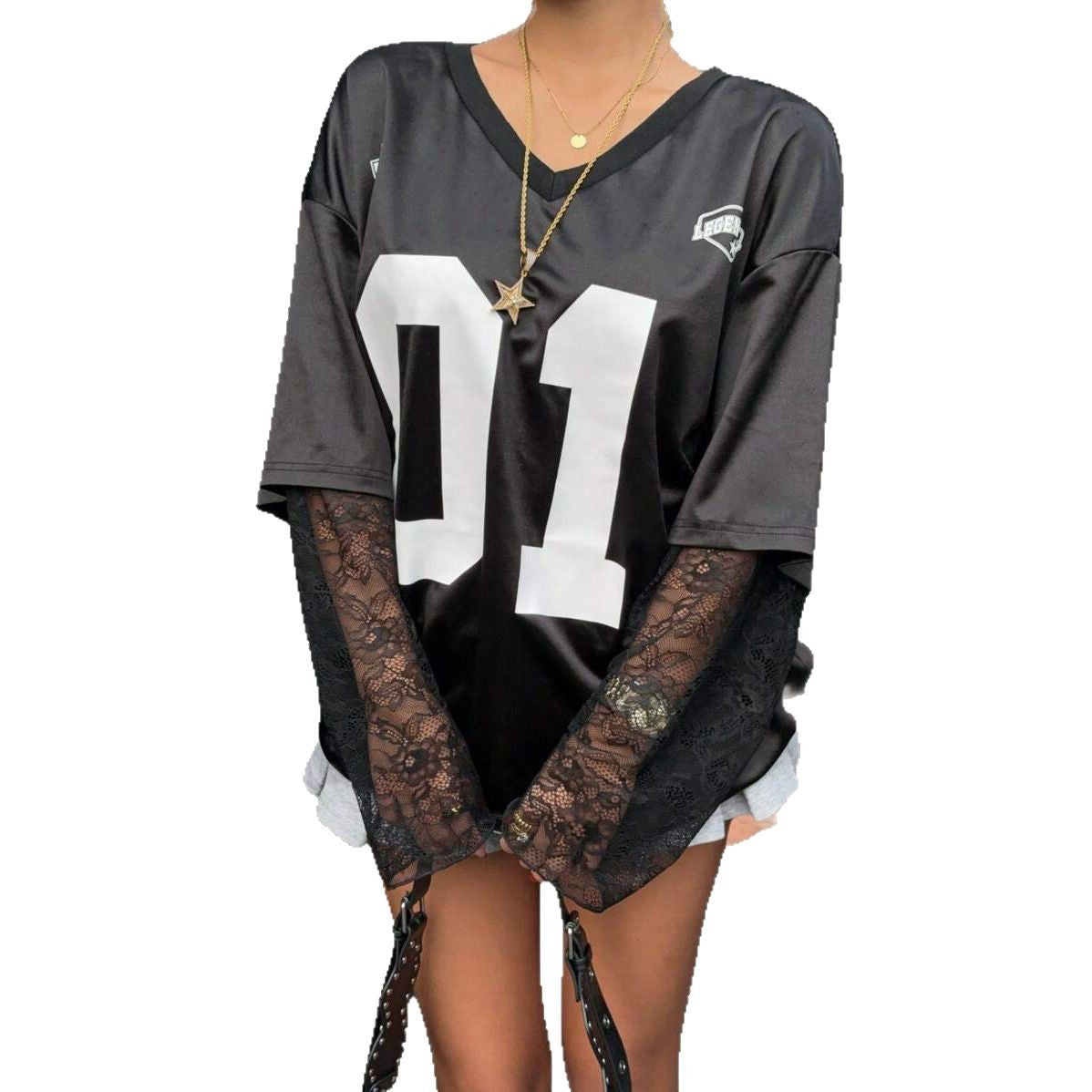 Damen Streetstyle Oversized T-Shirt mit Lace-Ärmeln Stalluxe