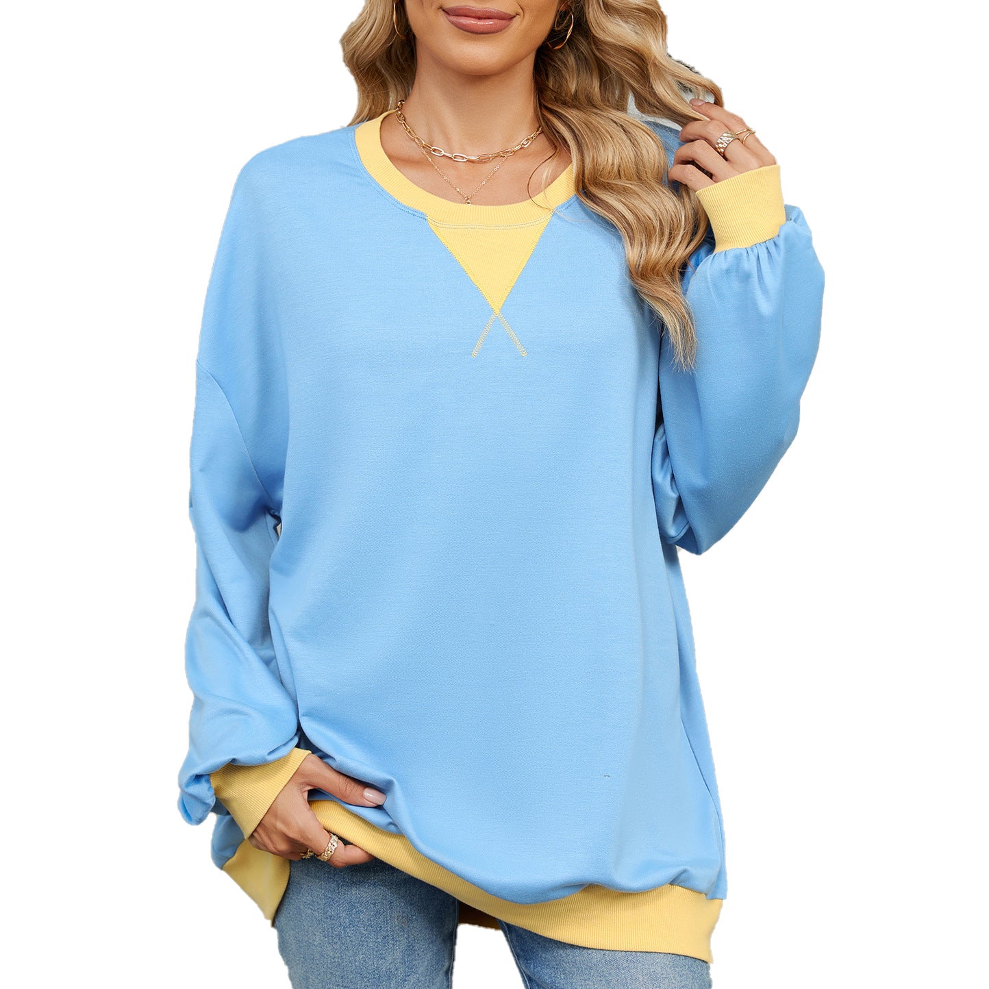 Damen lässiges Oversized Sweatshirt mit modernem V-Ausschnitt und eleganten Ärmelbündchen Stalluxe