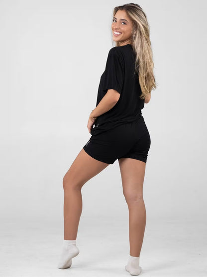 Damen lässiges Set mit oversized T-Shirt und Shorts Stalluxe