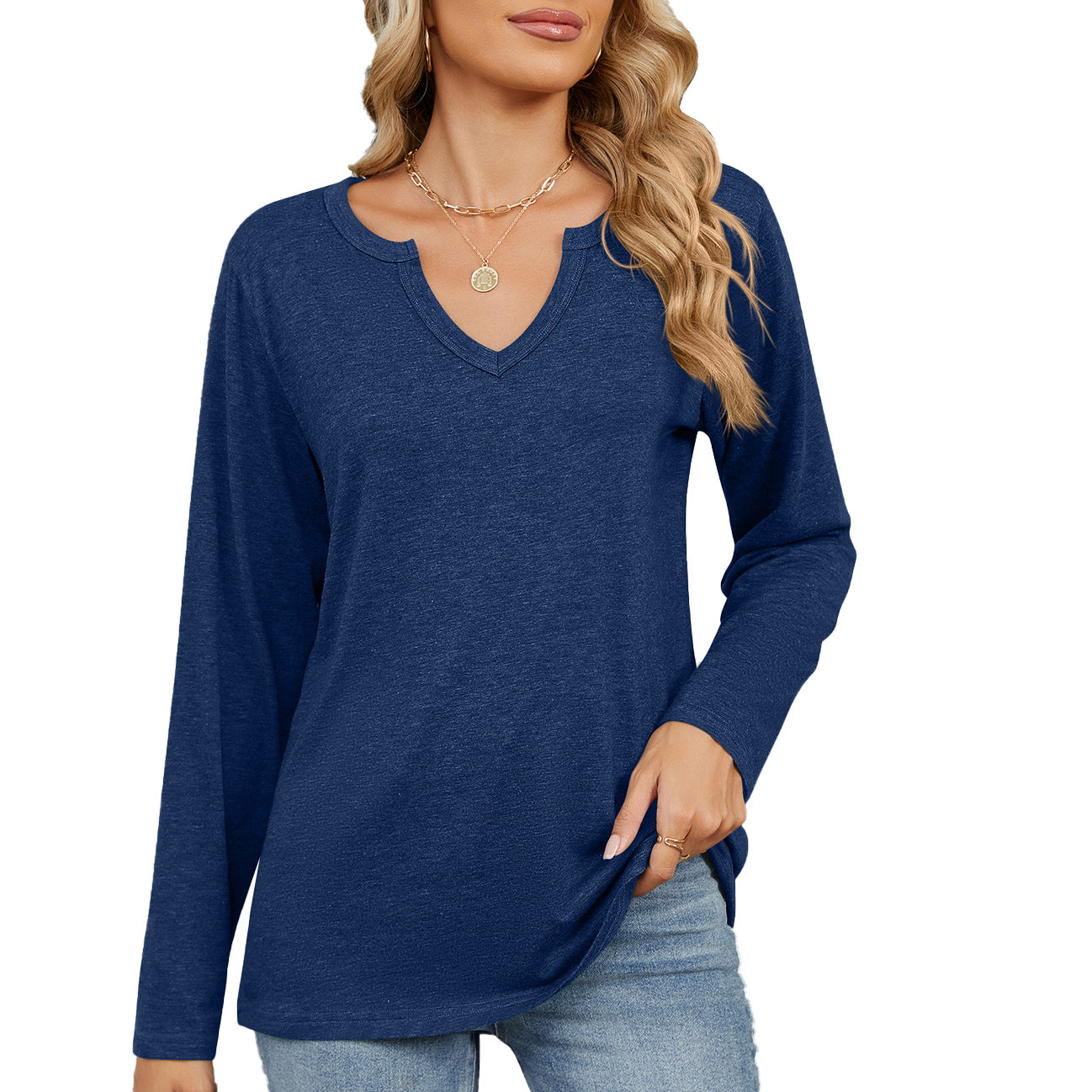 Damen Langarmshirt mit modischem V-Ausschnitt und lässiger Passform Stalluxe