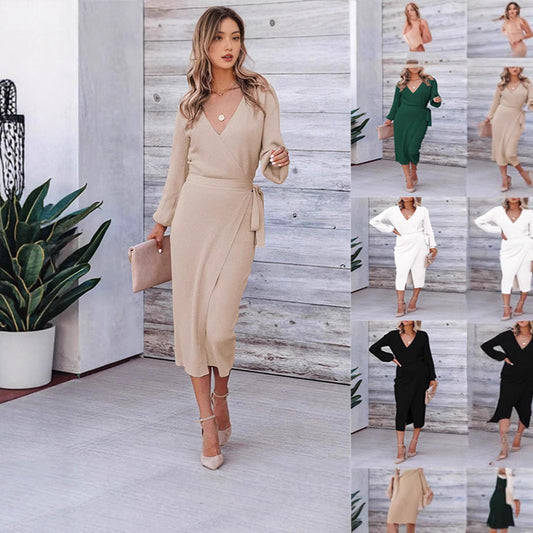 Damen Wickelkleid mit eleganter Rippstruktur und modernen Details Stalluxe