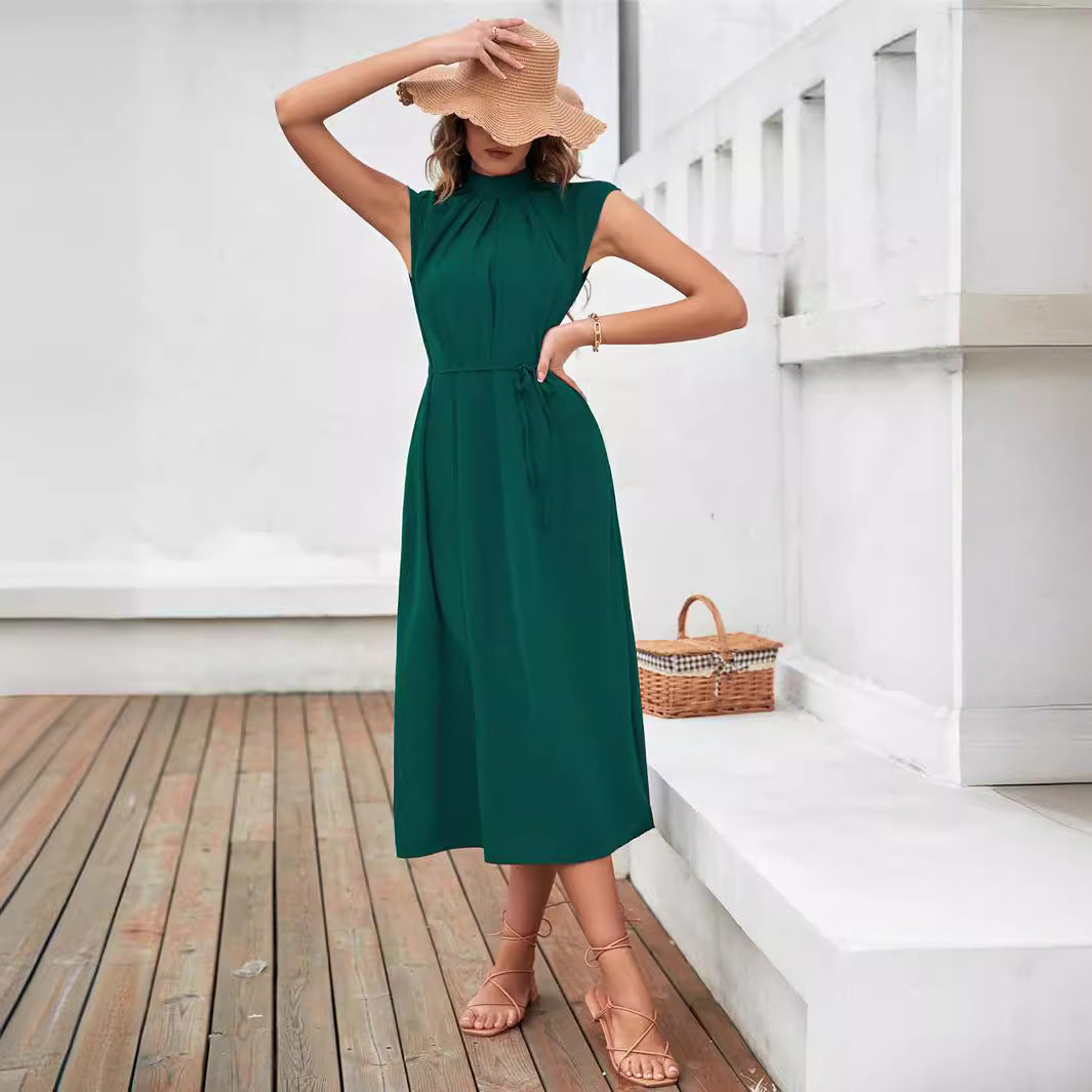 Damen Elegantes Midikleid mit Bindegürtel und klassischem Kragen Stalluxe