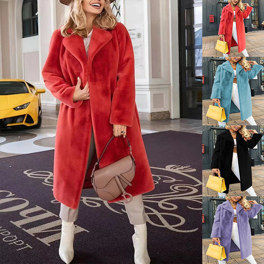 Damen Fleece-Mantel mit weitem Schnitt und breitem Revers Stalluxe
