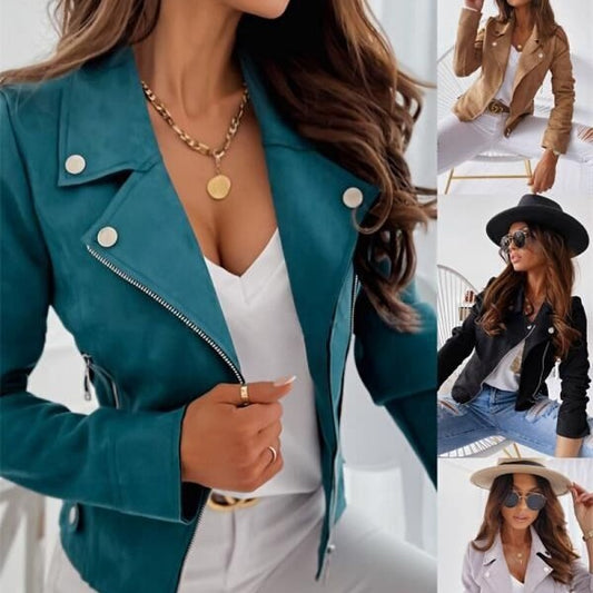 Damen Bikerjacke aus Wildlederimitat mit asymmetrischem Reißverschluss und eleganten Details Stalluxe