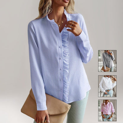 Damen charmante Bluse mit Rüsche Stalluxe