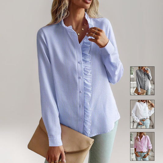 Damen charmante Bluse mit Rüsche Stalluxe